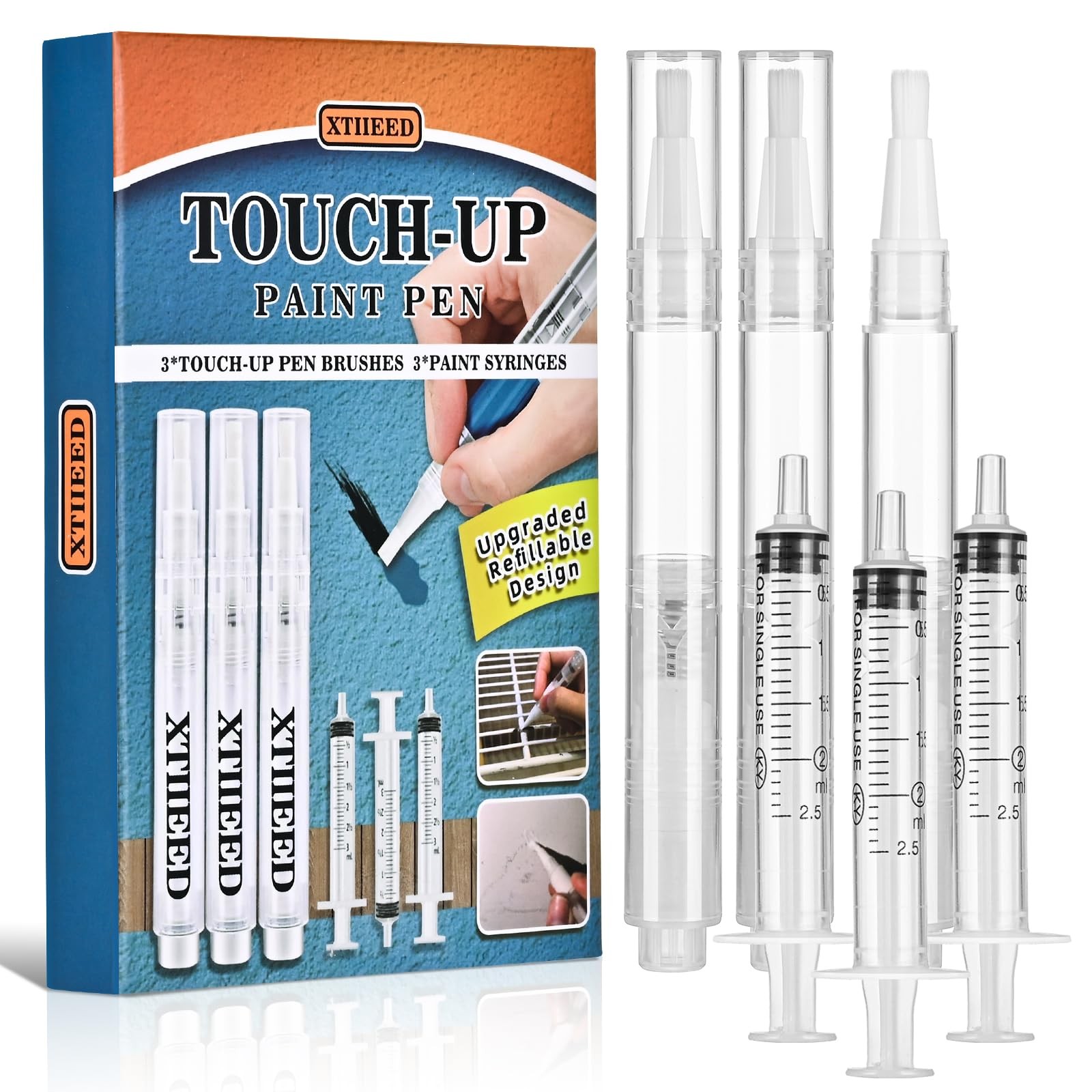XTIIEED Fillable Touch Up Paint Pen, Refillable 3 Count (6 pcs kit), A-03