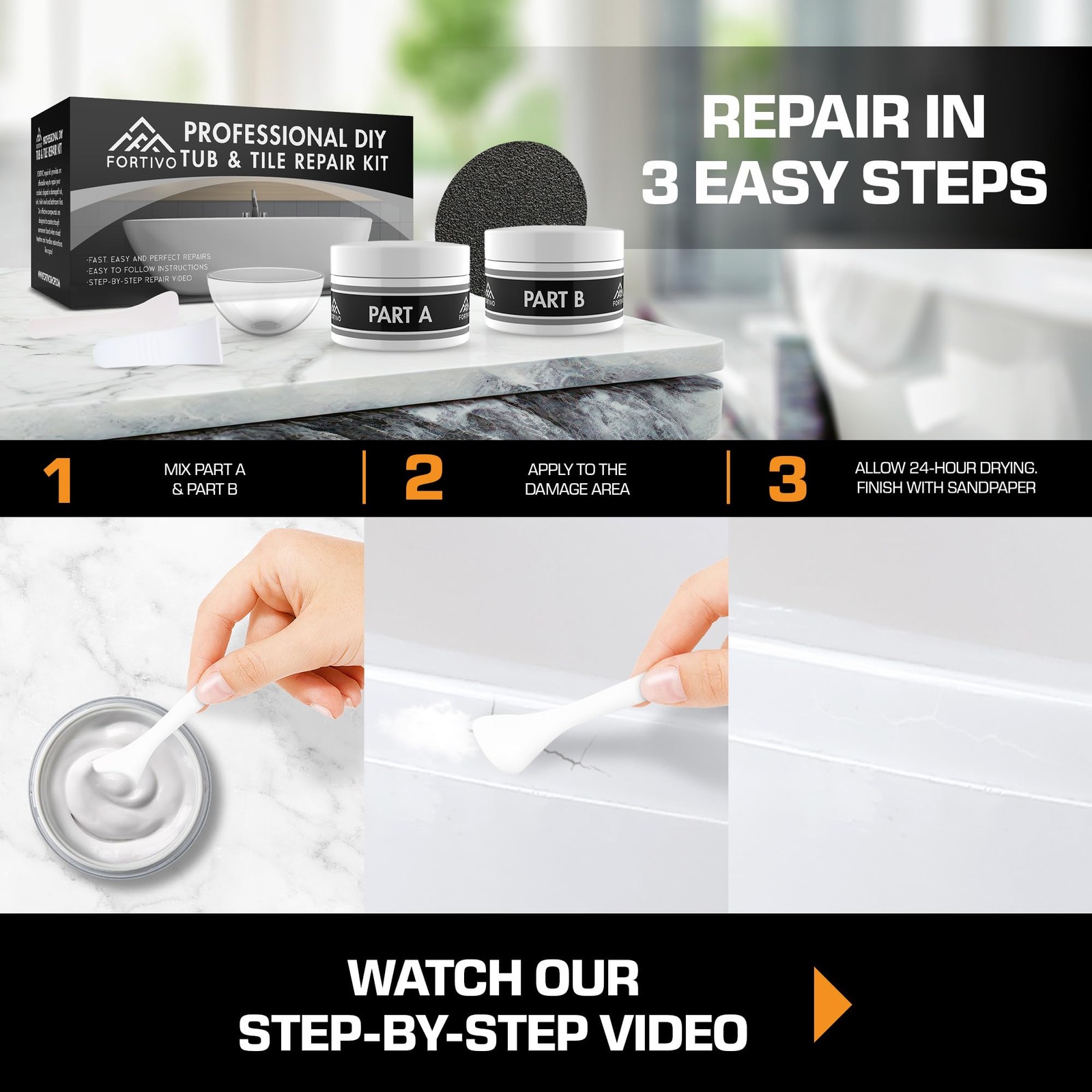 White Porcelain Repair Kit, Fiberglass Tub Repair for Sink, Shower, Counterto...