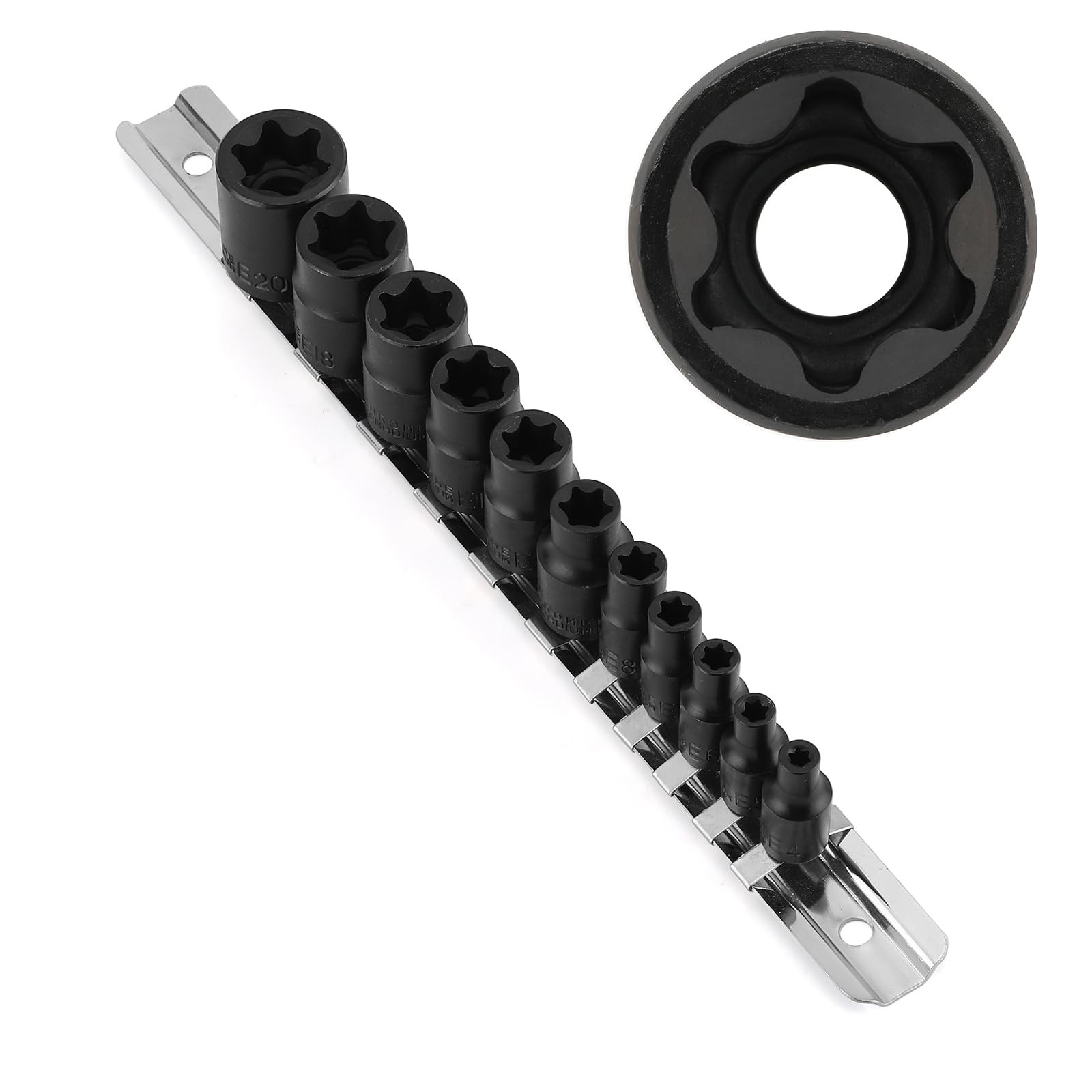 Casoman 11Pcs Female Torx Socket Set, E Torx & Star Socket Set With Ra