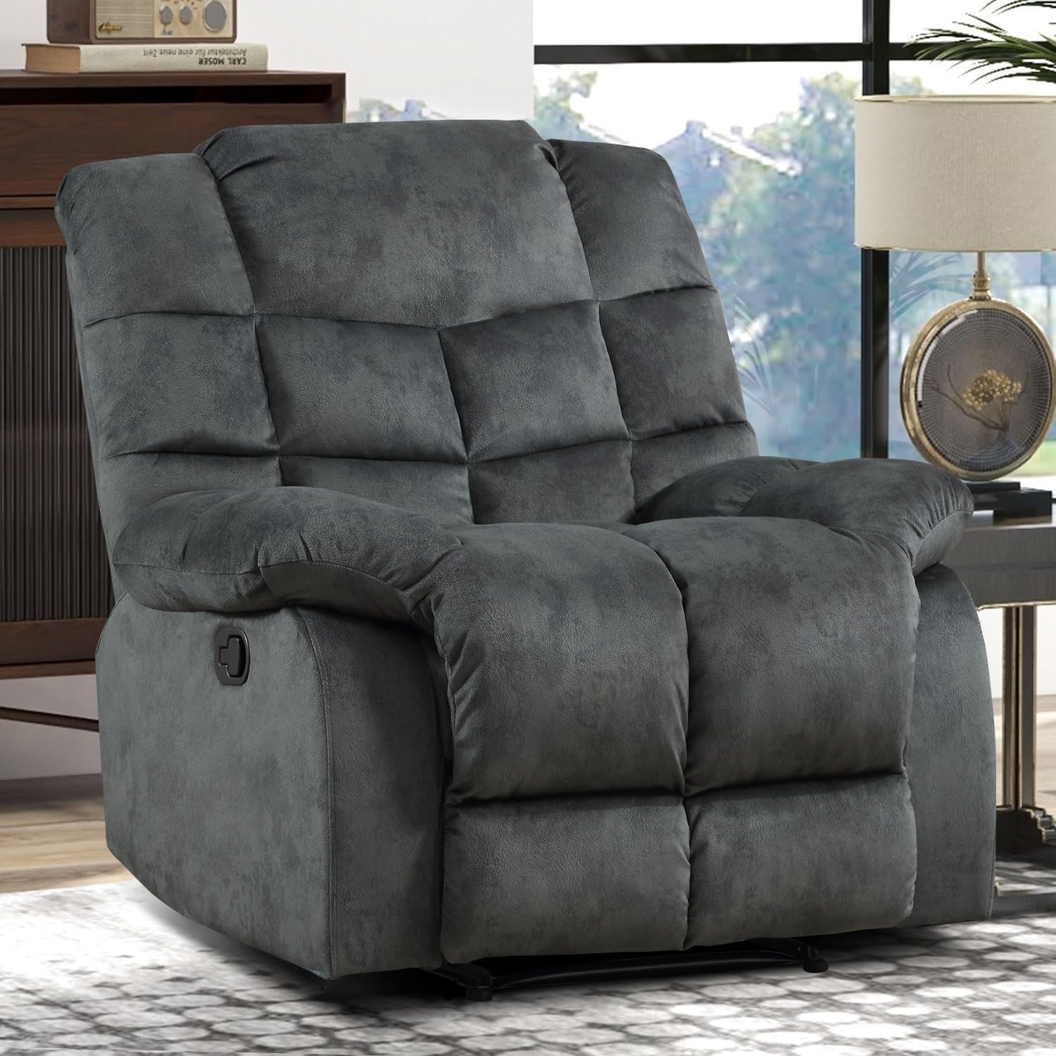 EBELLO Soft Fabric Manual Recliner Chair with Overstuffed Backrest and Armrest