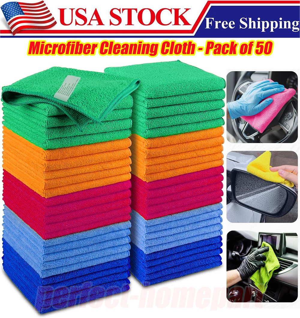 Microfiber Cleaning Cloth Set of 50 Towel Rag Car Polishing Detailing No-Scratch