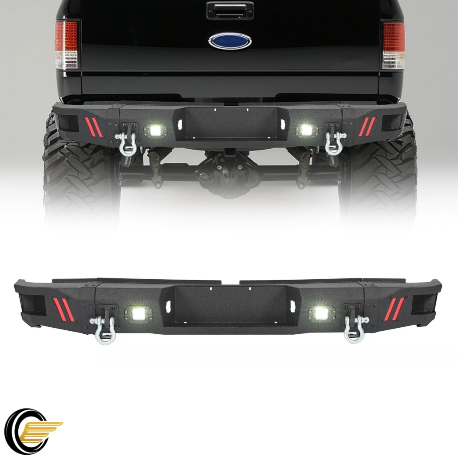 For Toyota Tundra 07-2013 New Steel Rear Bumper Textured W/ Spotlights + D-Rings