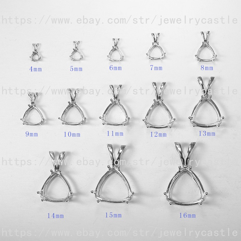 Pre Notched Sterling Silver Pendant 4mm to 16mm Triangle Cut Semi Mount Setting