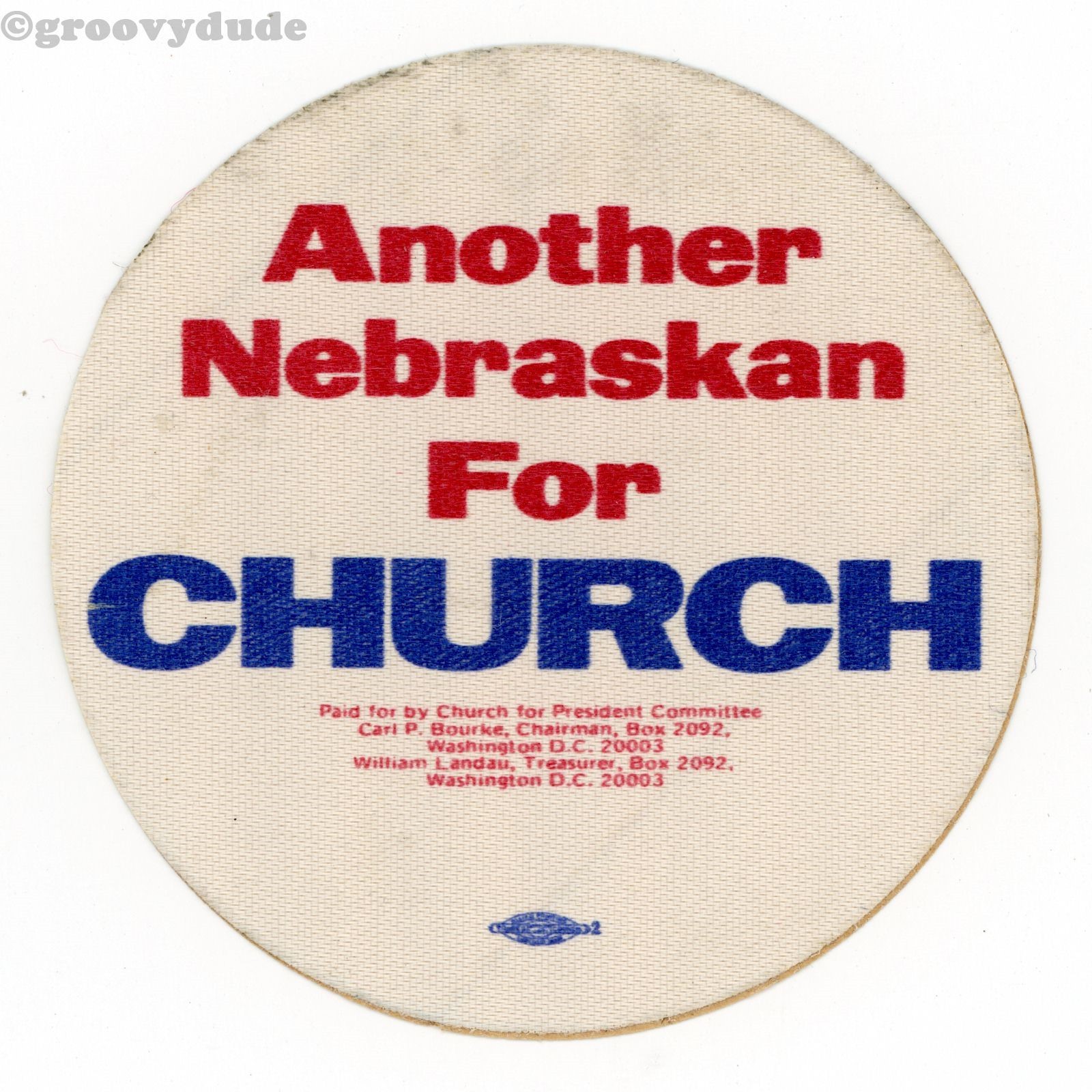 1976 Frank Church President "Another Nebraskan For" Political Campaign Sticker