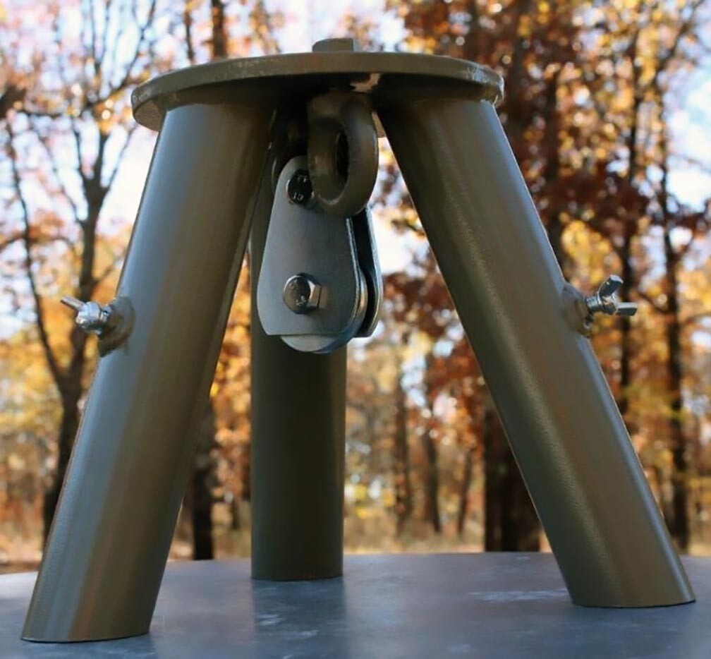 Tripod Header w Pulley Deer Feeder Stump Puller Camping Hunting Hanging Fire Pit