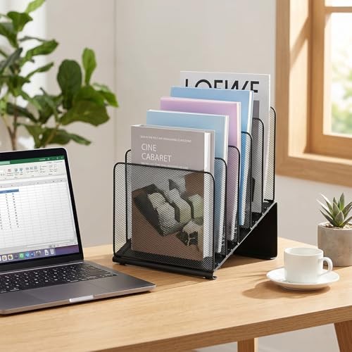 File Organizer for Desk, File Folder Organizer with 5-Section Vertical Black