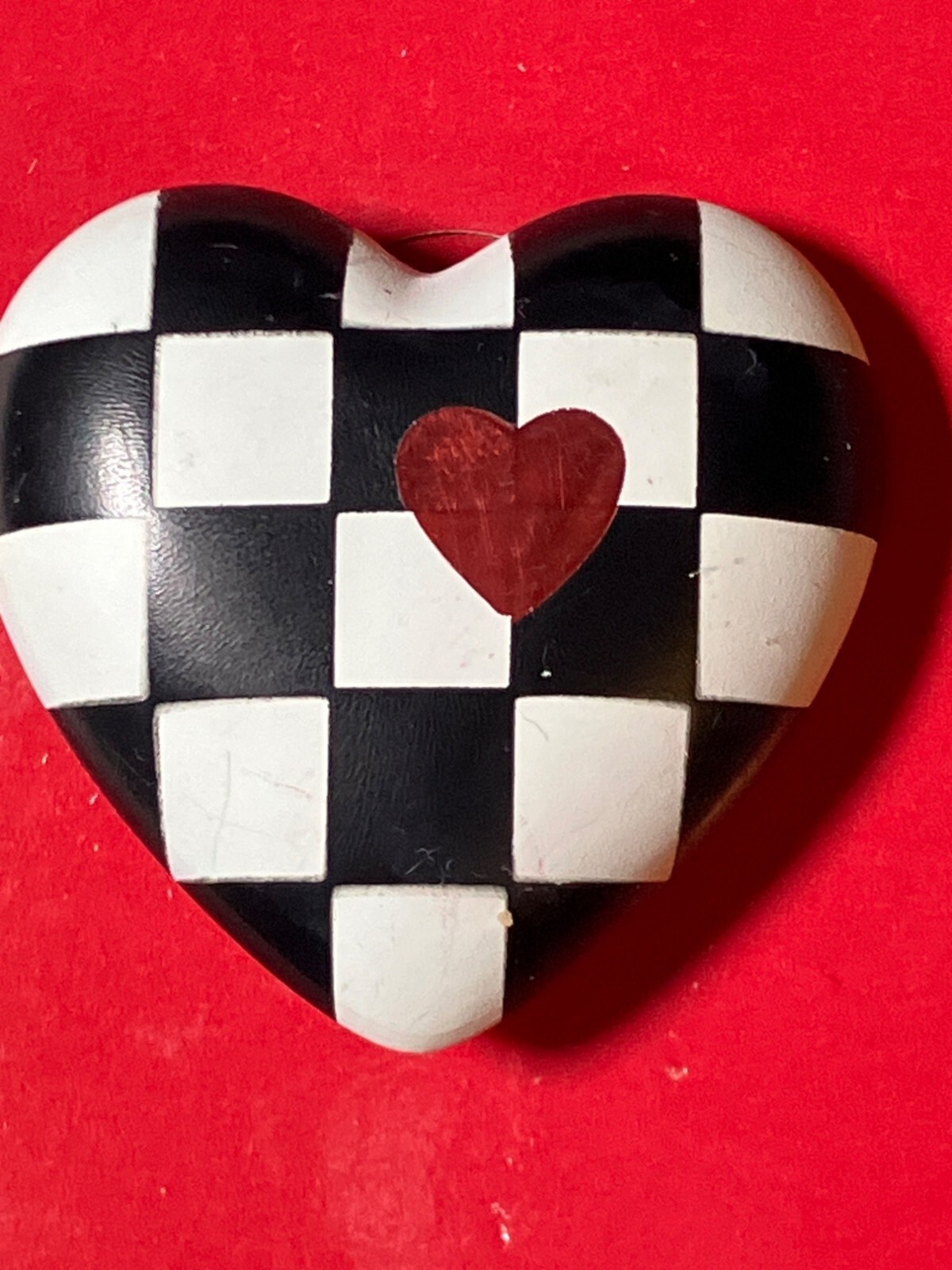Hallmark Heart-Shaped Checkerboard Lapel Pin With Red Heart Accent
