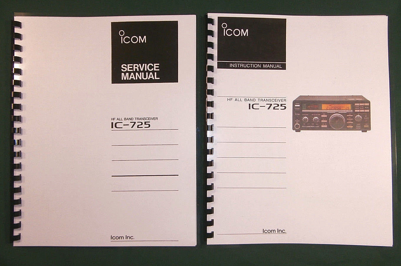 Icom IC-725 Instruction & Service Manuals: w/11"x36" Schematics & Plastic Covers