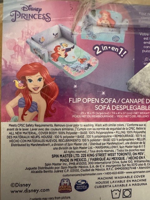 Marshmallow Furniture Kids 2-in-1 Flip Open Foam Sofa Bed, The Little Mermaid