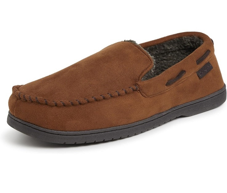 Dearfoams Men's Keaton Memory Foam Moccasin Slipper Size M 9-10 Brown