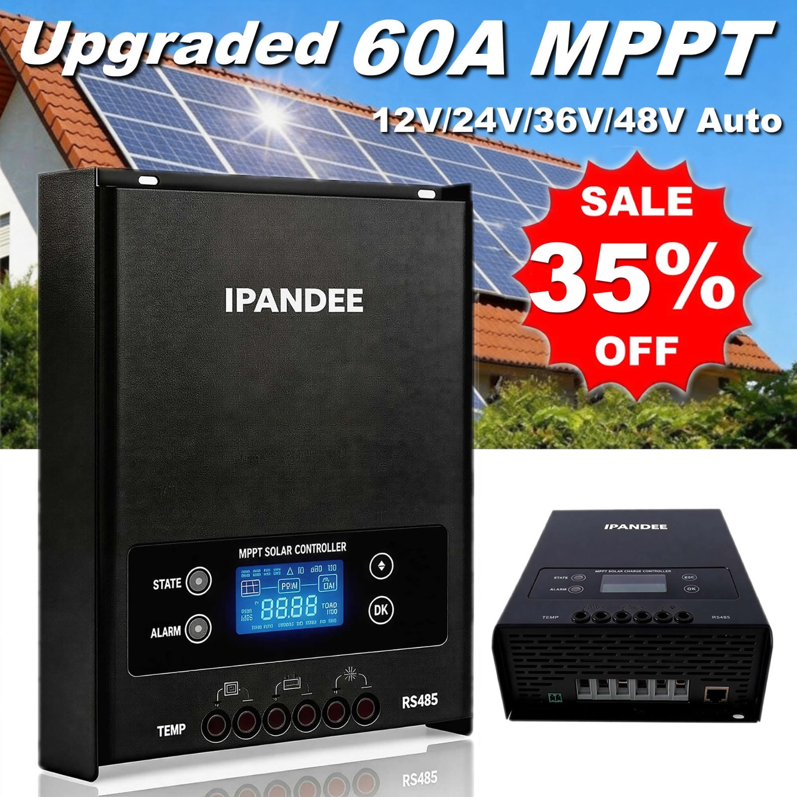 Full Power 60A MPPT Solar Charge Controller 12V/24V/36/48V Auto for Solar Panels