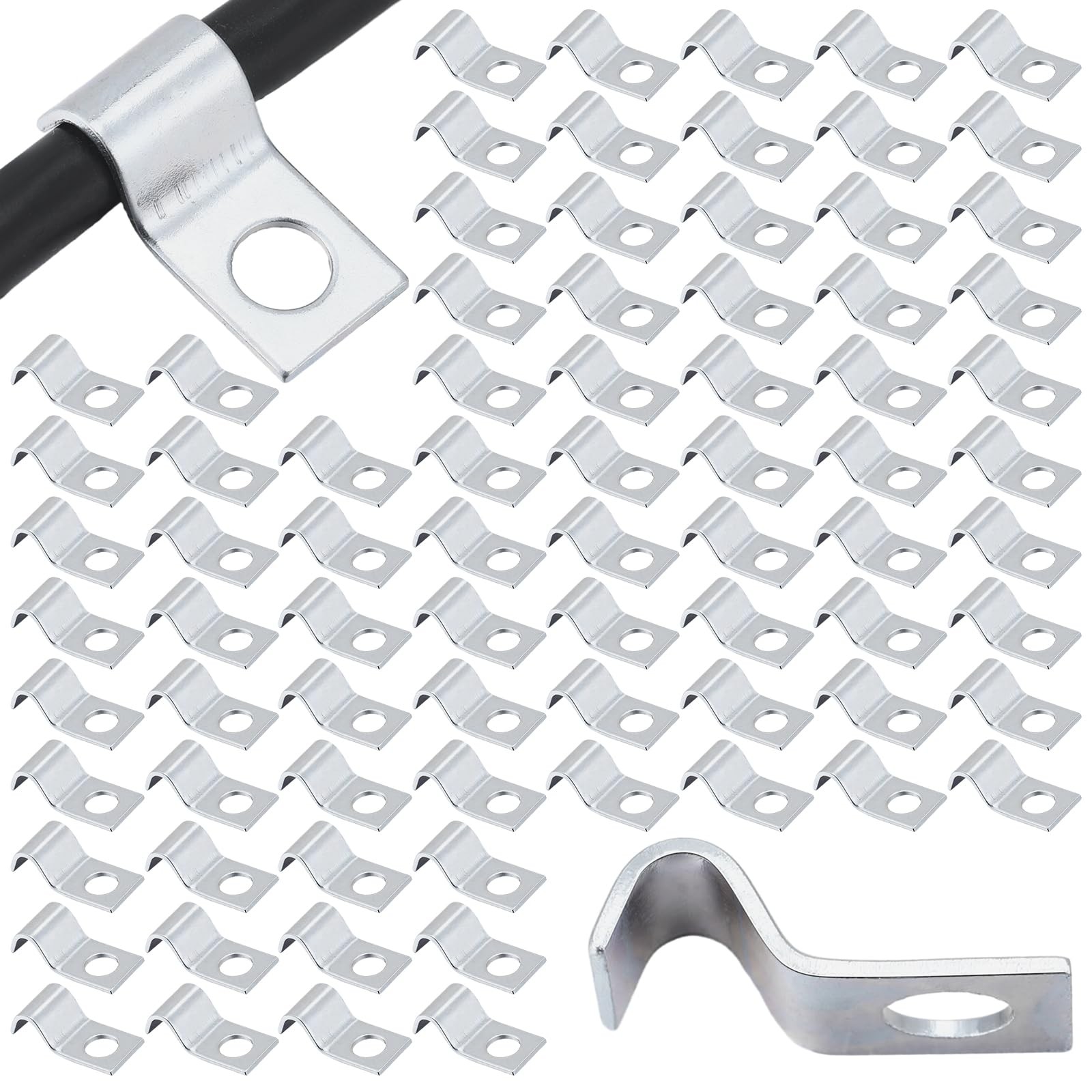 100 Pcs Silver Cable Wire Screw Clips 1/4 Inch, Zinc Plated Steel Clamp Outdo...