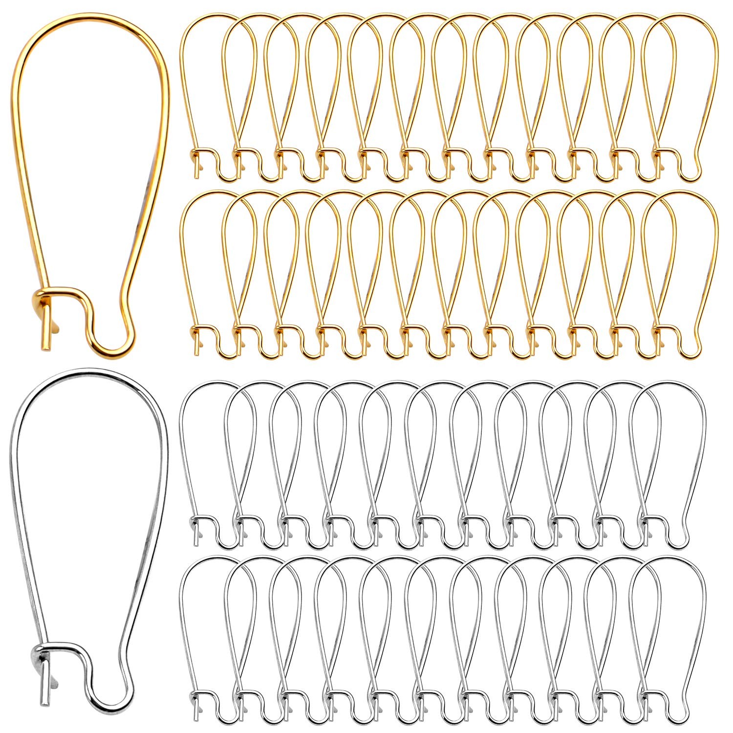 DIY Earring Findings, 200pcs Kidney Ear Wires U-Shaped Gold,Silver