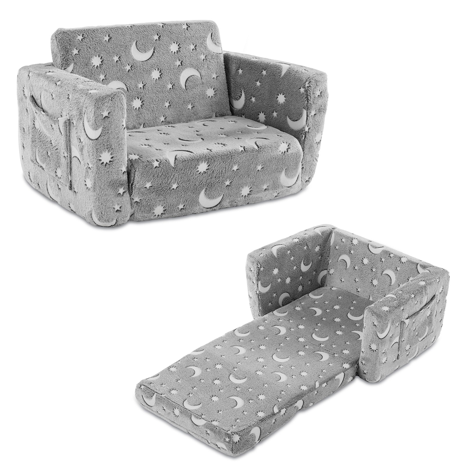 Glow-in-the-Dark Kids Foldable Sofa & Bed 2-in-1 All-Sponge Single Chaise Lounge