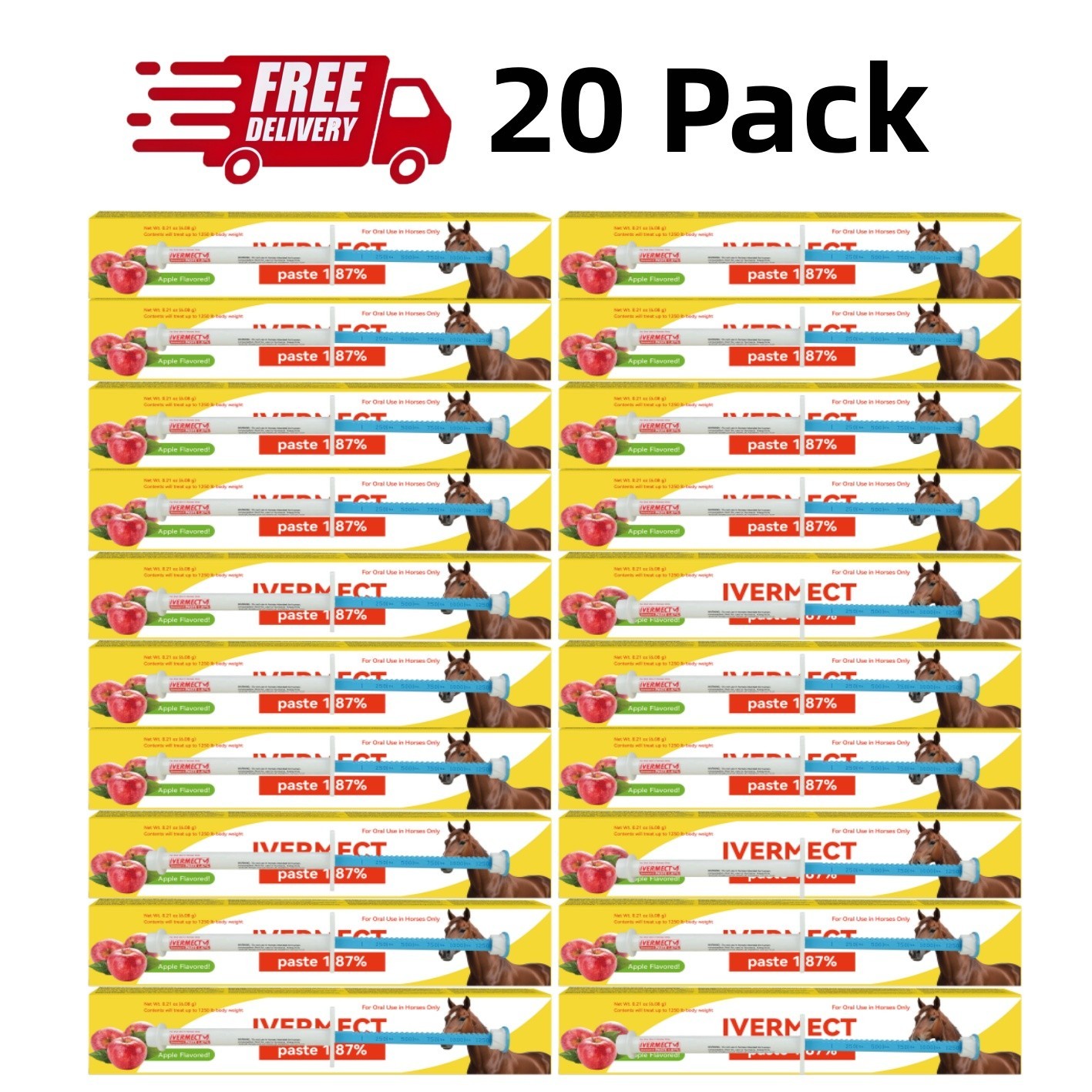 20 Pack Horse Dewormer Paste Apple Flavor EXP 01/2028