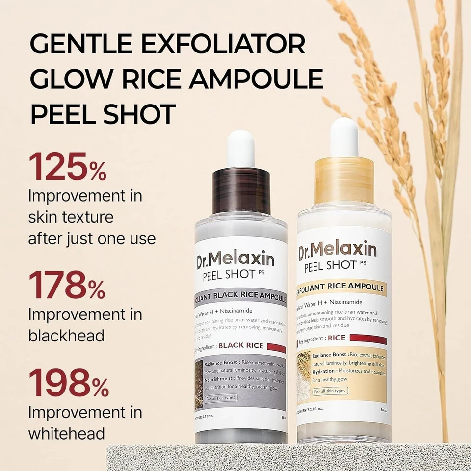 NEW Dr.Melaxin Peel Shot Glow White and Black Rice Ampoule Duo FREE SHIPPING US