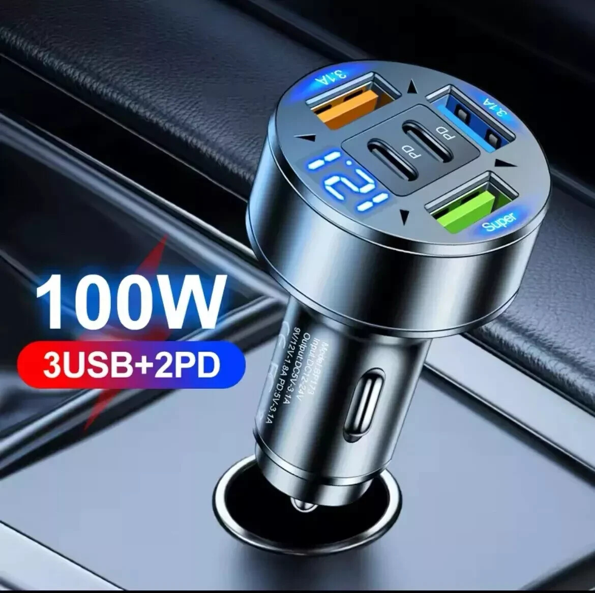 5 Port USB Super Fast Car Charger Adapter For iPhone Samsung Android Cell Phone