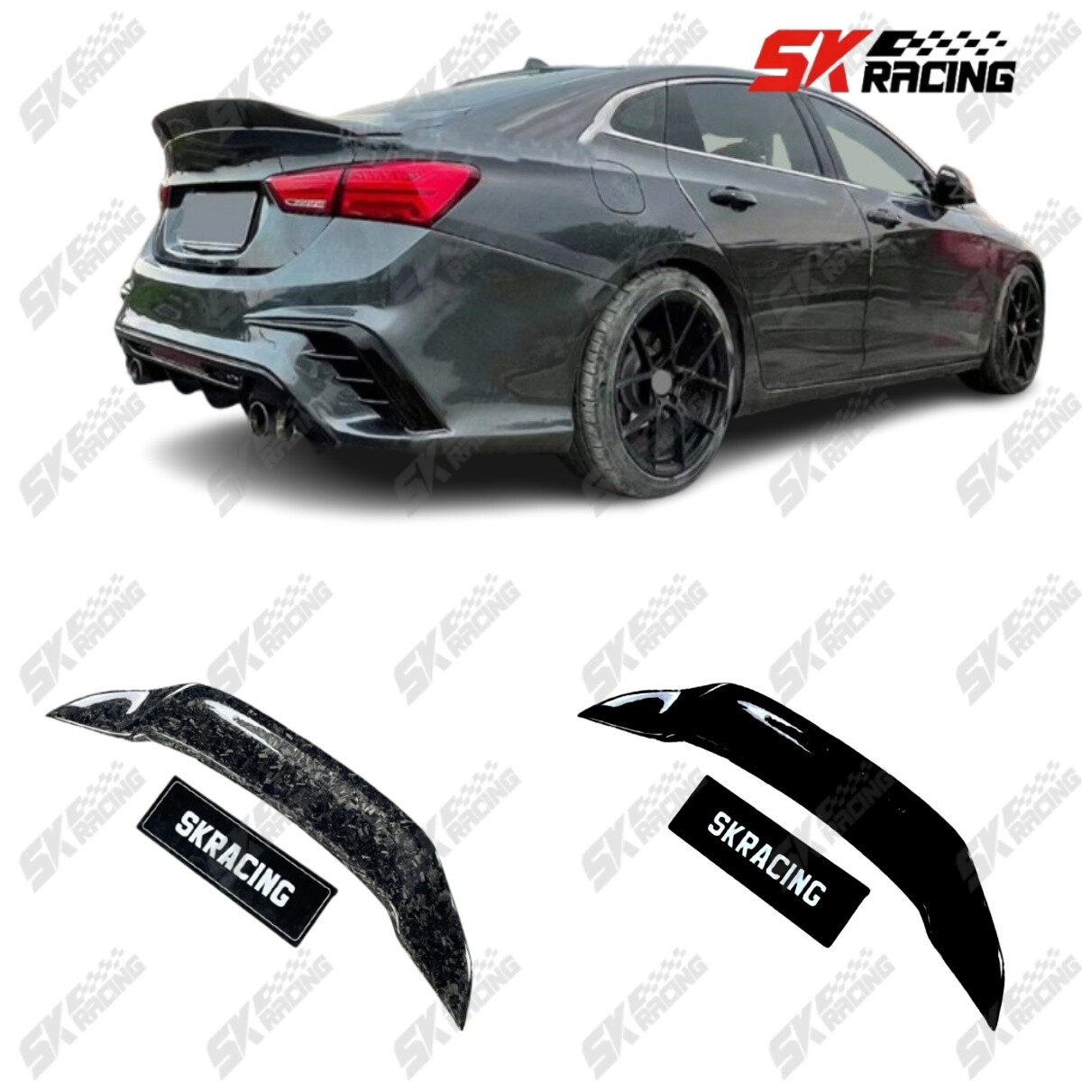 For Chevrolet Malibu 2016-25 Carbon Fiber/Gloss Black Rear Duckbill Spoiler Wing