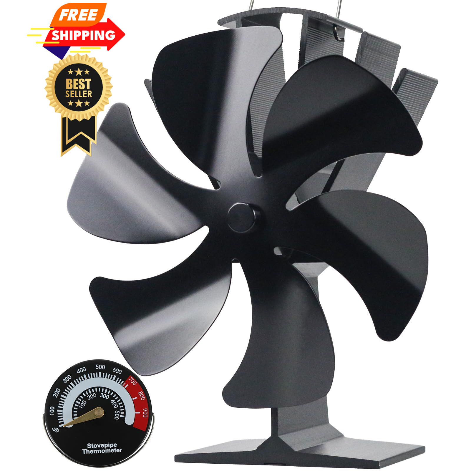 Tomersun Wood Stove Fan Heat Powered Heater XX Large, Balck
