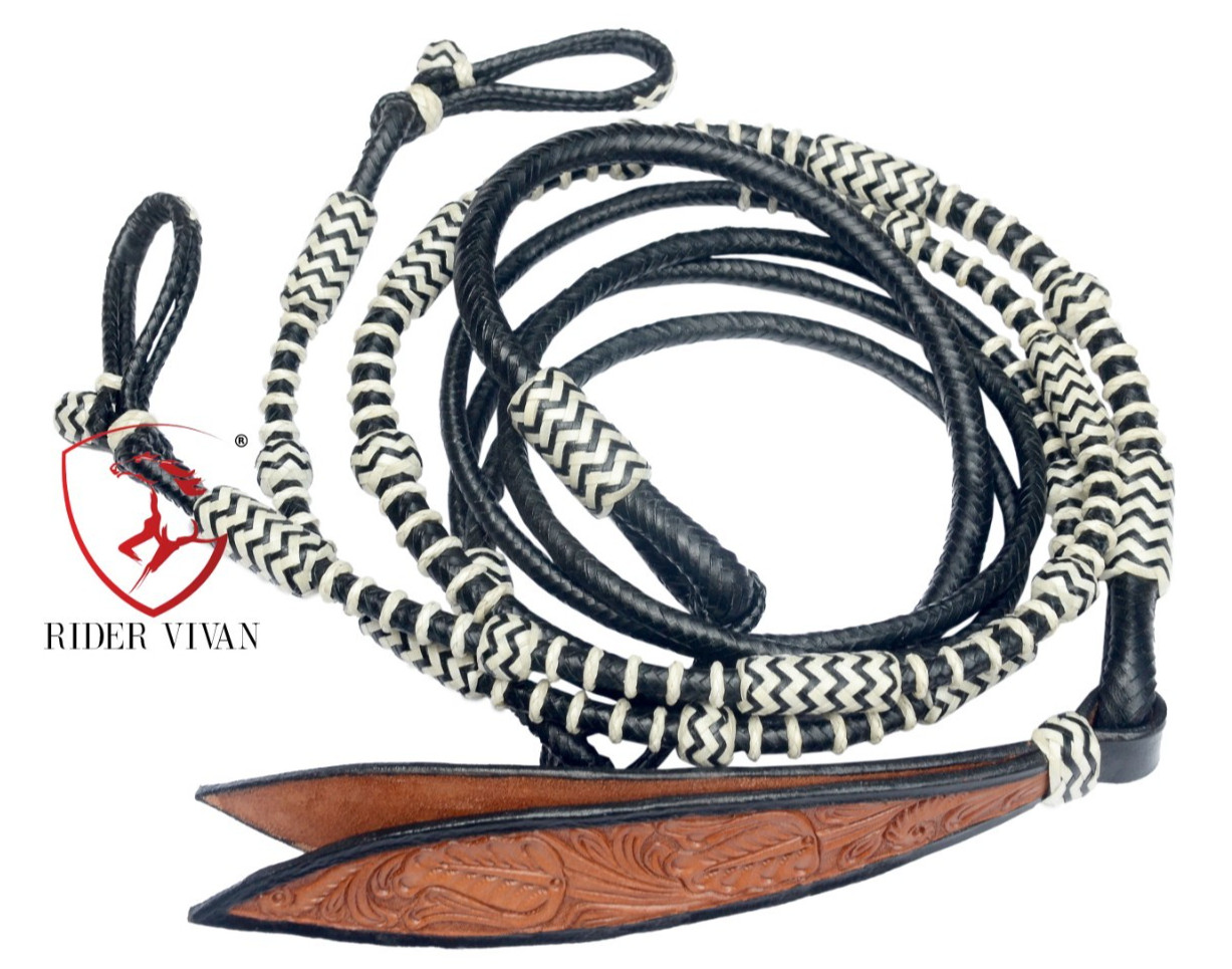 Black Romal Reins Handmade, 10 Plaits Romel Reins, 55" Romel Reins Soft Leather.