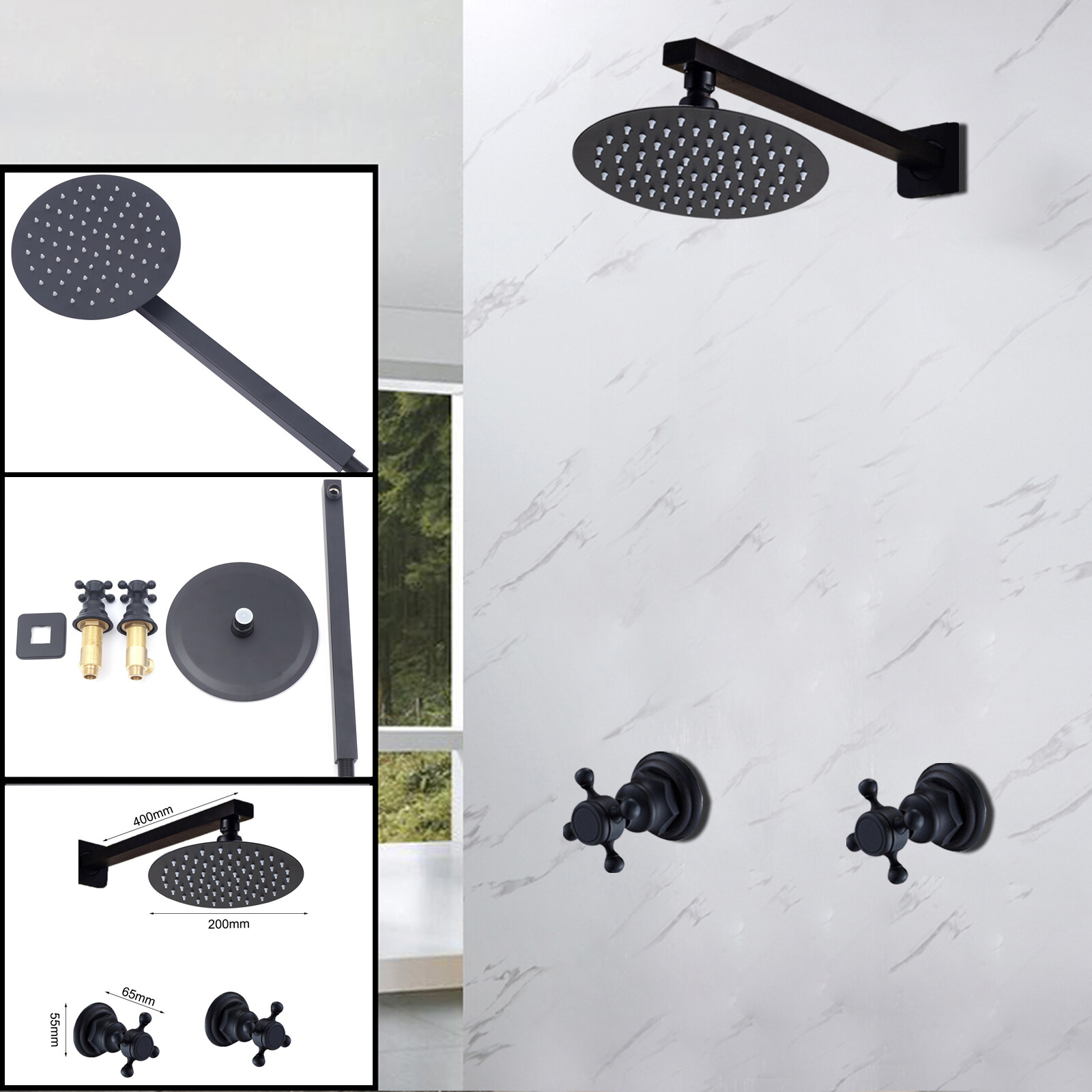 Shower Faucet Set Rainfall Shower Head Combo System Wall Mount w/Mixer Valve Kit