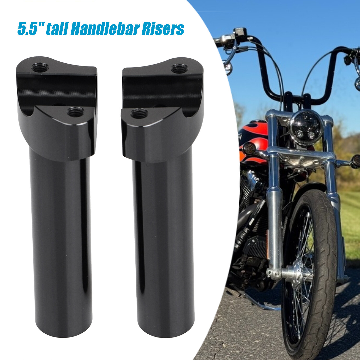 Black 5.5" Handlebar Risers Bottom For Harley 1" Bar Dyna Softail Sportster FXS