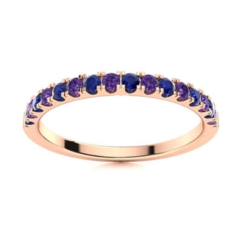 2mm Round Amethyst Sapphire Ring 925 Silver Rose Plated Stackable Eternity Band