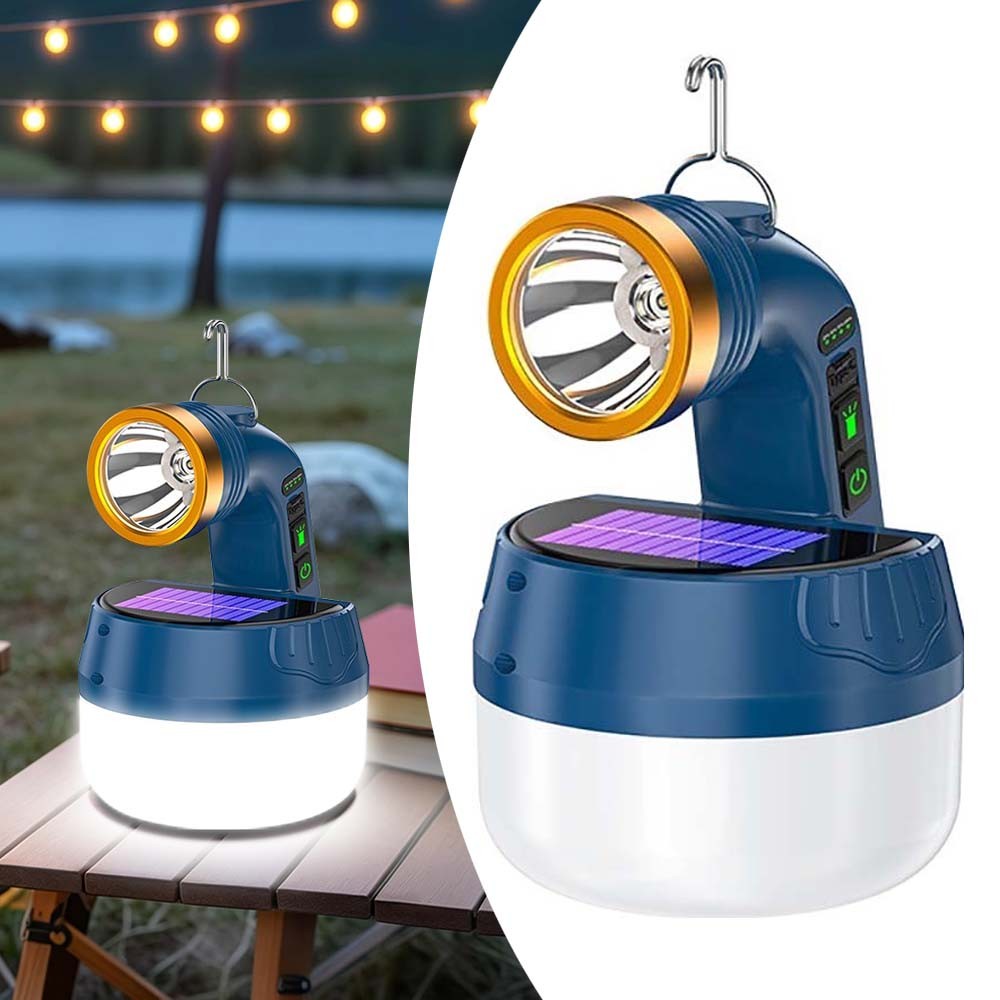 Solar Camping LED Lamp USB Rechargeable Tent Flashlight Outdoor Hiking Lantern