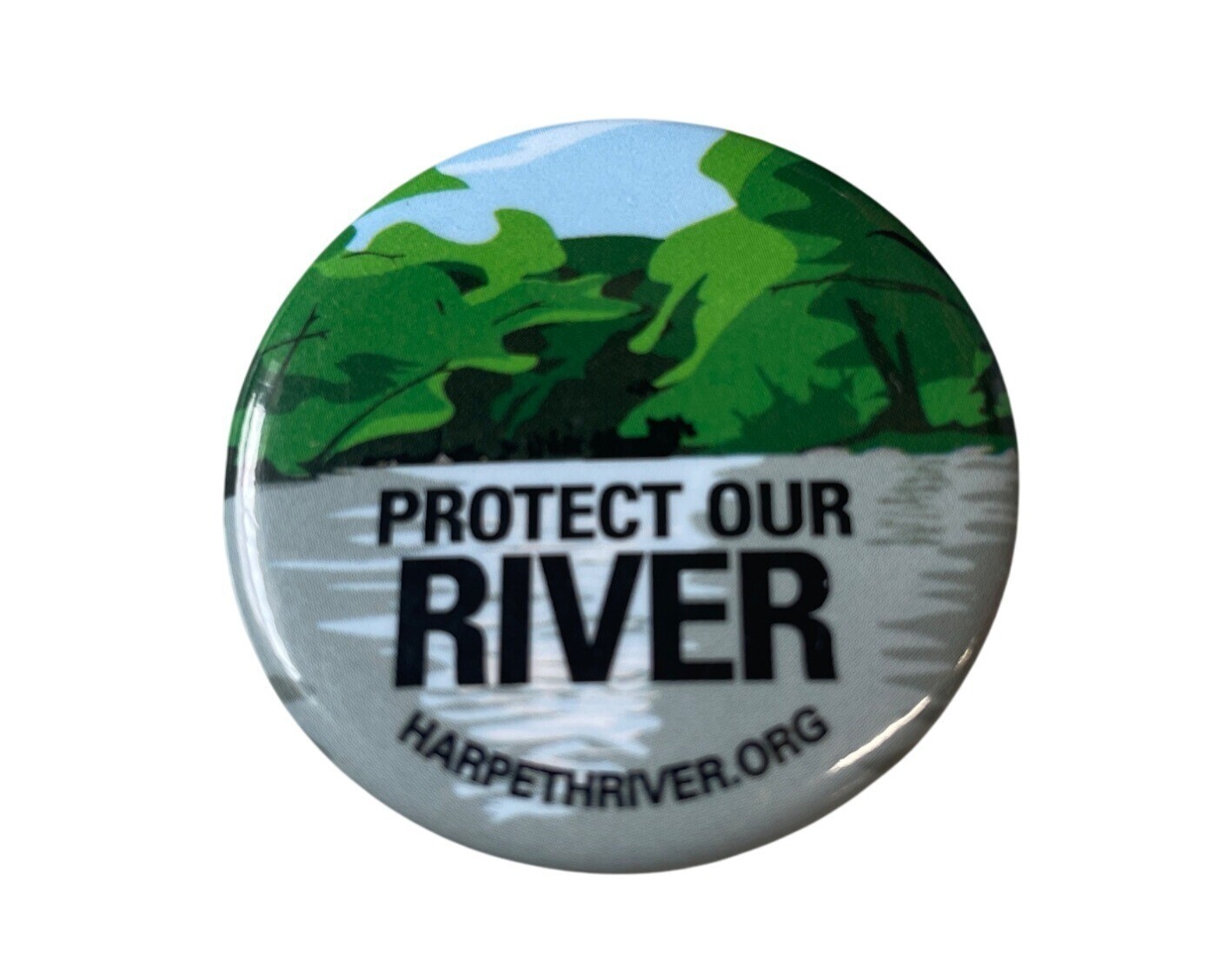 Protect Our River HARPETH Campaign Pinback Button 1.5" Round Green & Blue Design