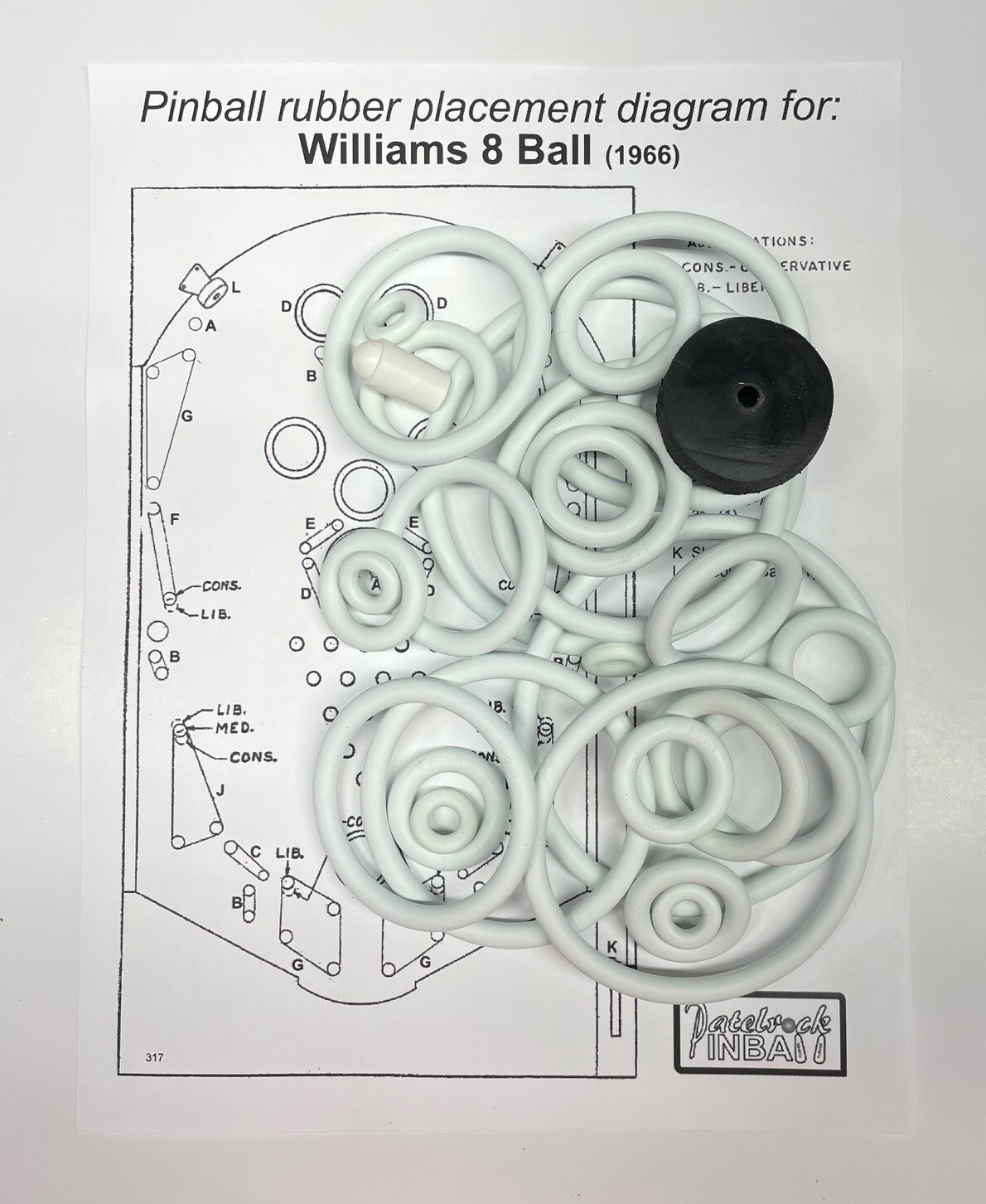 1966 Williams 8 Ball / Eight Ball Pinball Machine Rubber Ring Kit