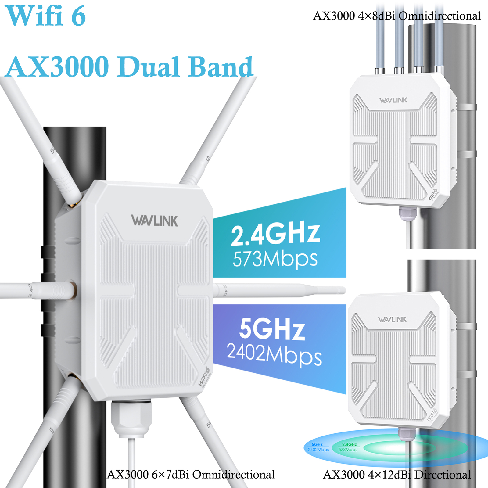 AX3000 WiFi 6 Outdoor AP IP67 3km Range 256 Devices PoE & High-Gain Antennas