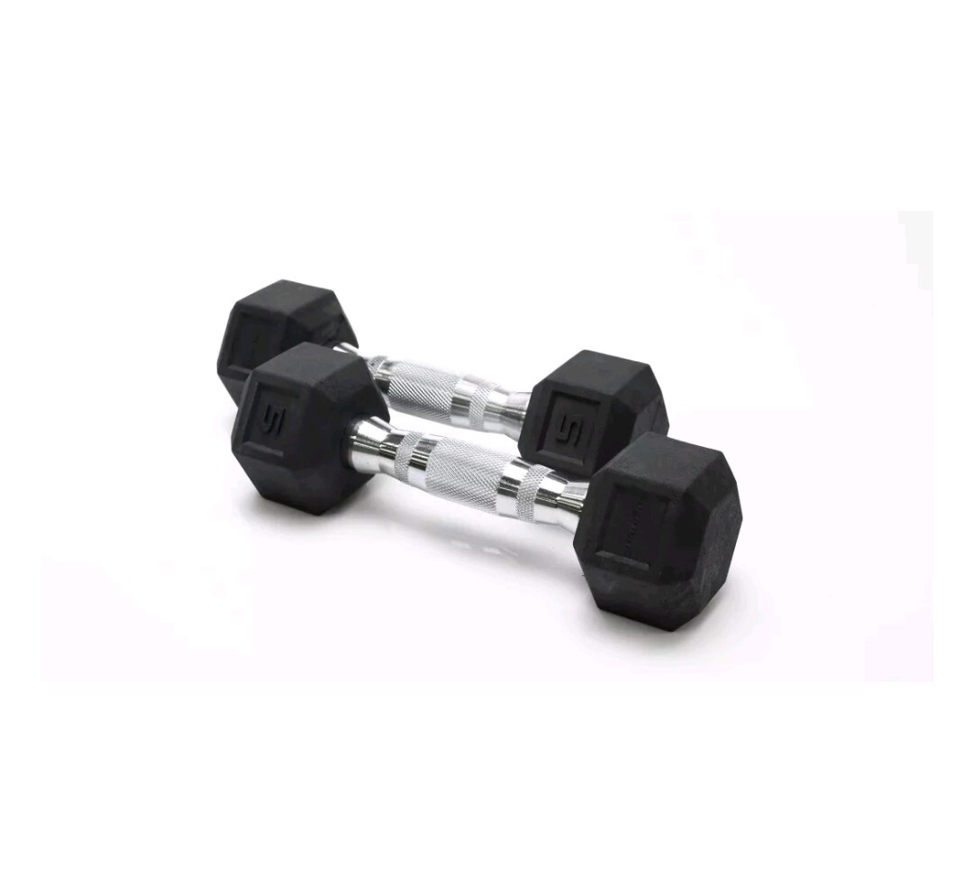 Tru Grit Fitness 5Lb Black Rubber Hex Dumbbell Coated Pair 5 LB 10 Lb Total NEW