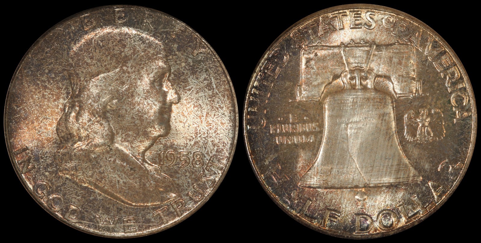 11958 Franklin Half Dollar 50C NGC MS66 Toned Old Holder Vintage Slab KM 199