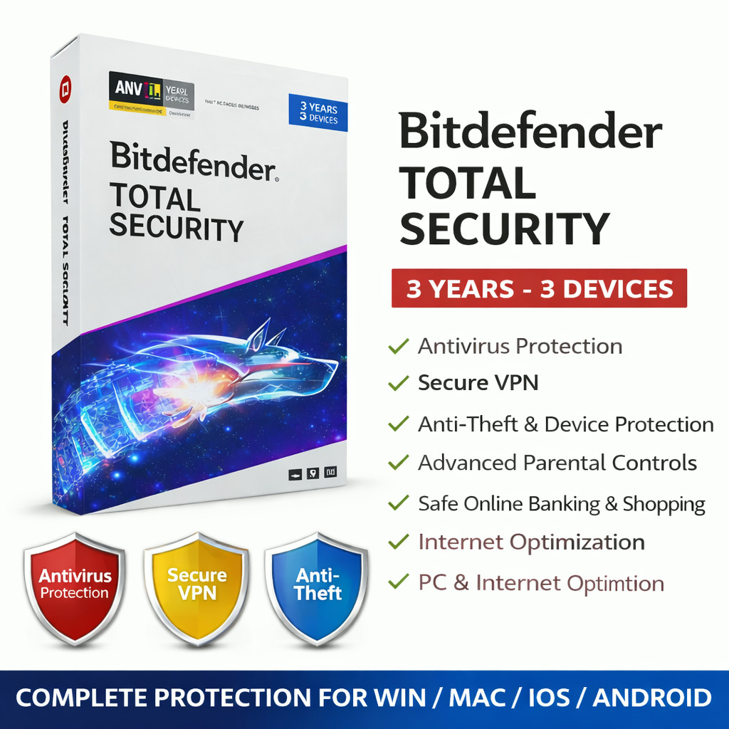 Bitdefender Total Security 2026 - 3 Years 3 Devices (Windows,Mac,Android)