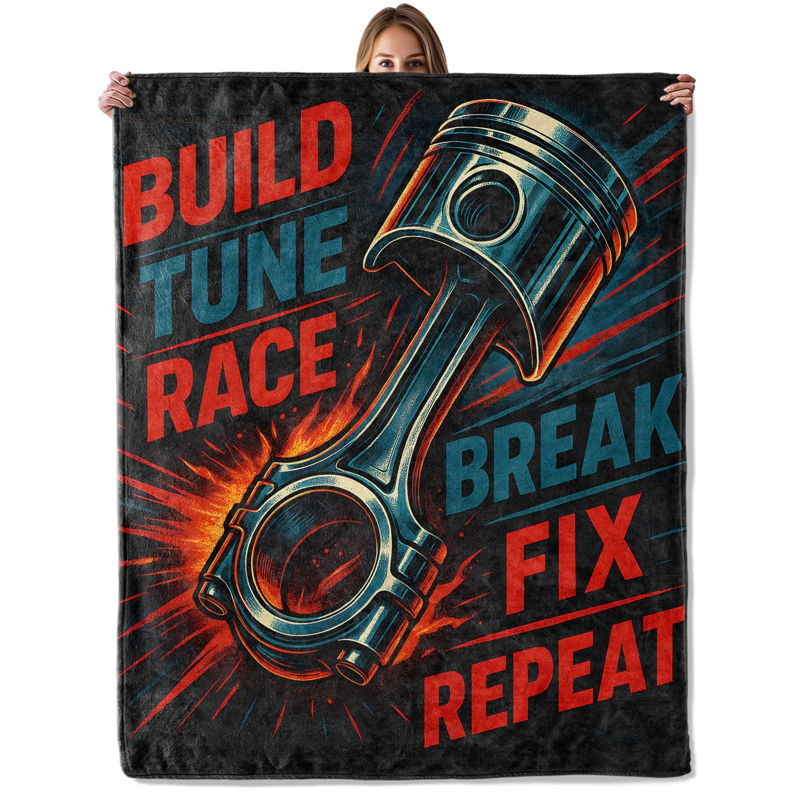 Car Mechanic Throw Blanket Adults Kids Cozy Soft Warm Fleece Gifts 50x60 Inch