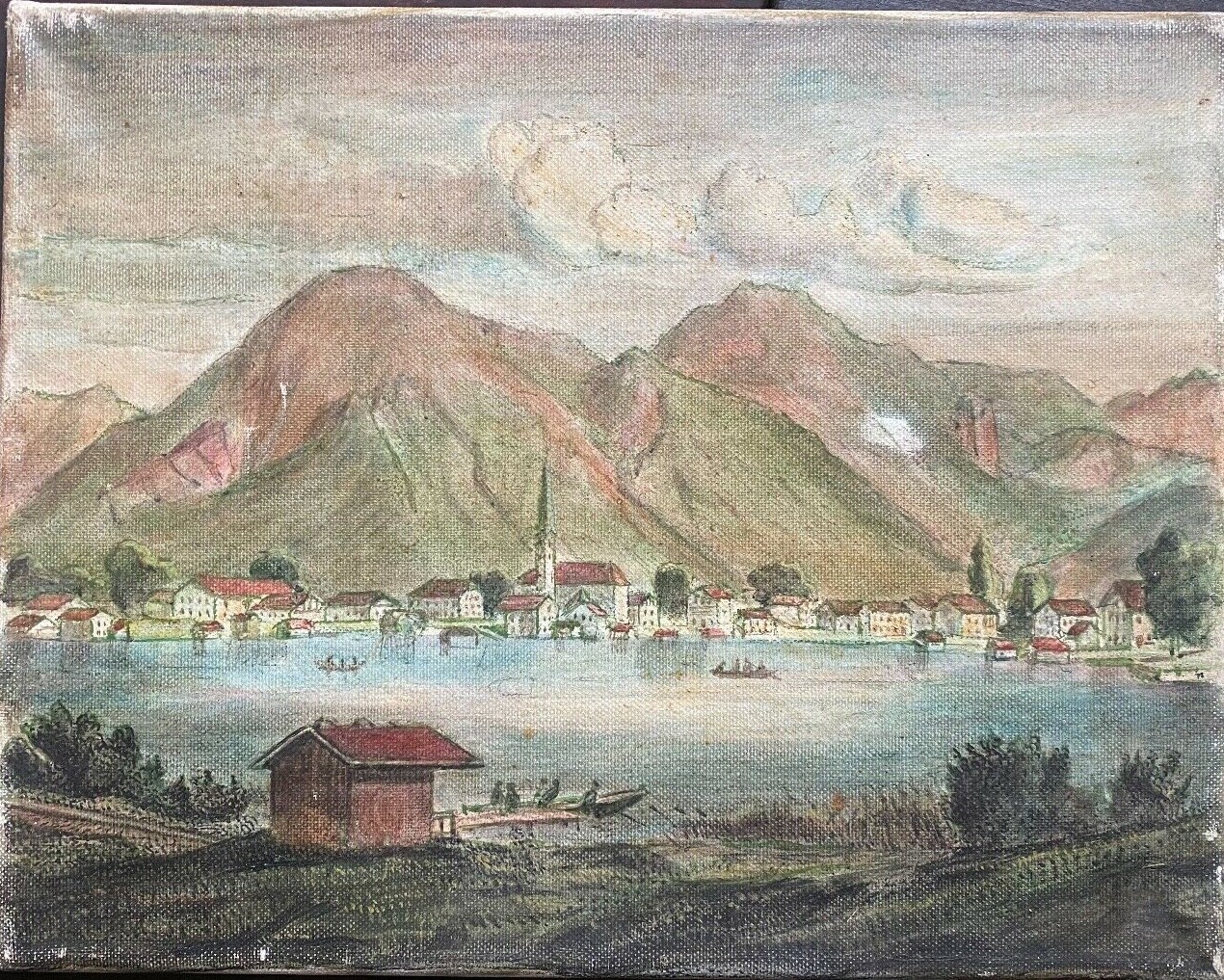 ::OIL PAINTING TEGERNSEE WALLBERG LAURENTIUS CHURCH ROTTACH-EGERN ANTIQUE OIL PAINTING