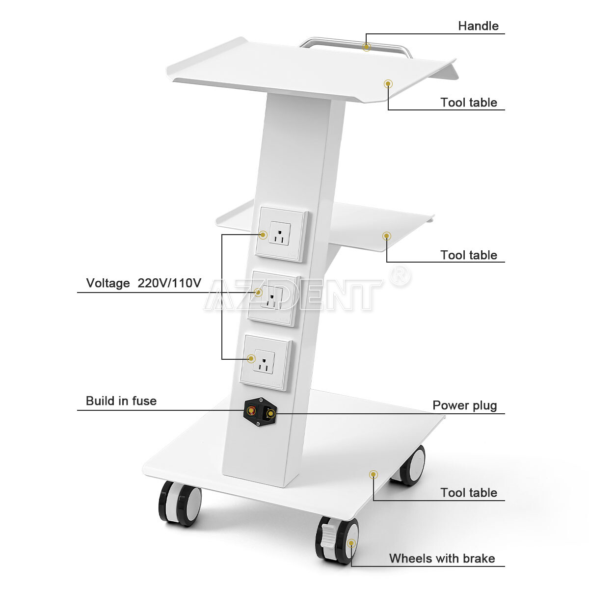 US Medical Dental Trolley Built-in Socket Cart Mobile Instrument Hospital Home