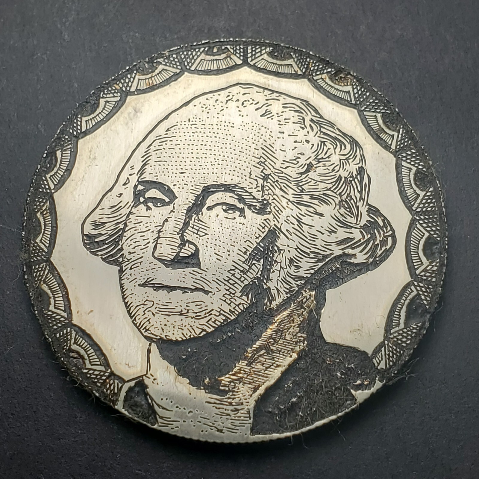Engraved, Enameled & Signed (GYM) George Washington Canadian Silver Dollar