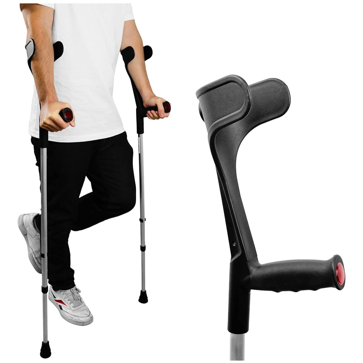 Stylish Black Forearm Crutches for Adults - Lightweight & Adjustable, Set of 2