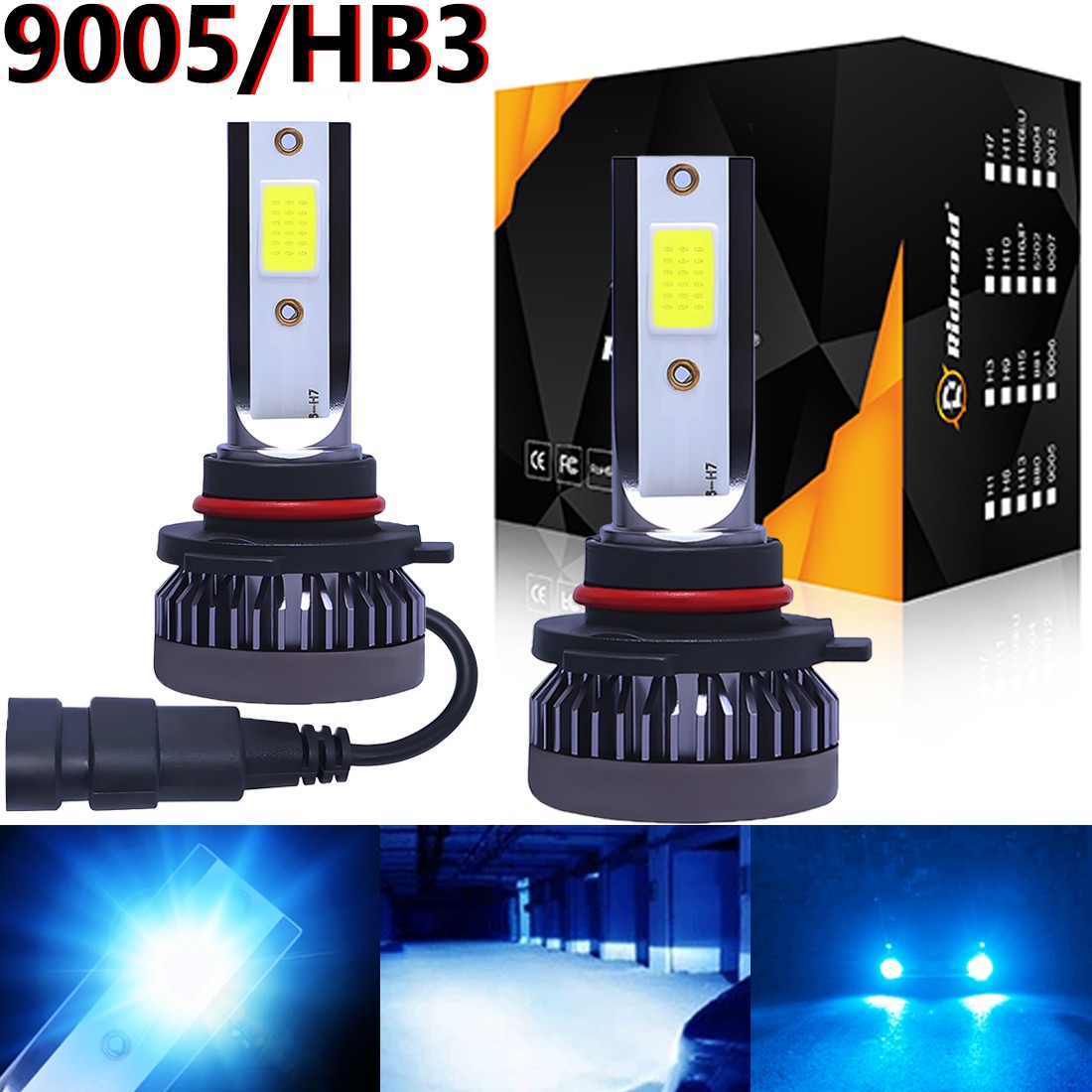 2x 9005 HB3 LED Headlight Kit Combo Bulbs 8000K High Beam Super Bright Ice Blue