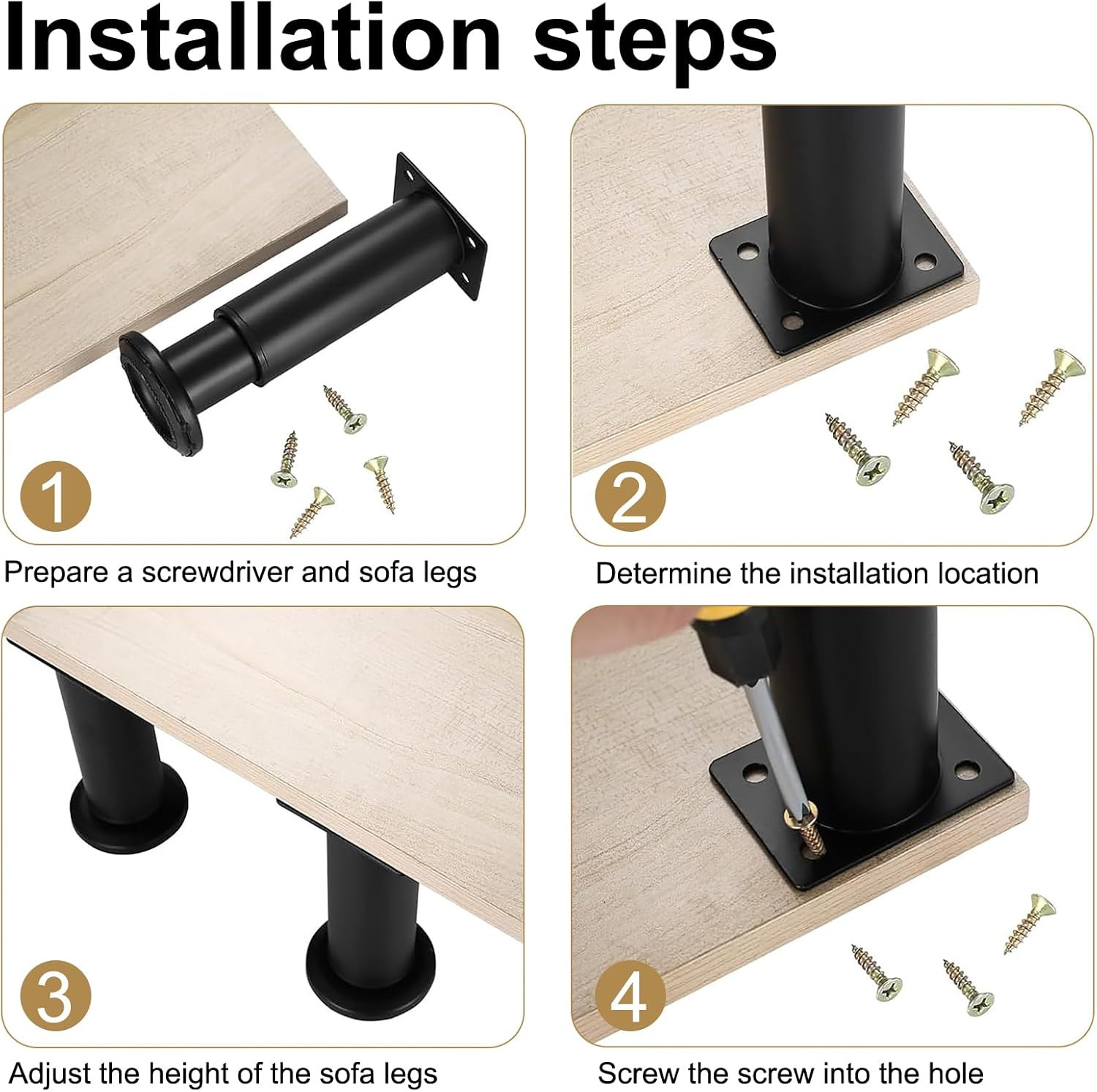 4 Pcs Metal Furniture Legs, 4.7-7 Inch Black Adjustable Furniture Legss, Adju...