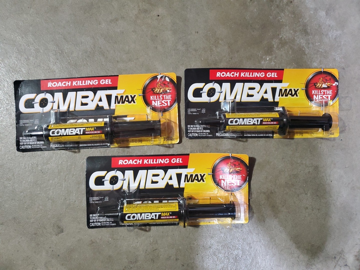Lot Of 3 Combat Max Roach Killing Gel 1.05oz Syringe Tube Kills The Nest (AA)