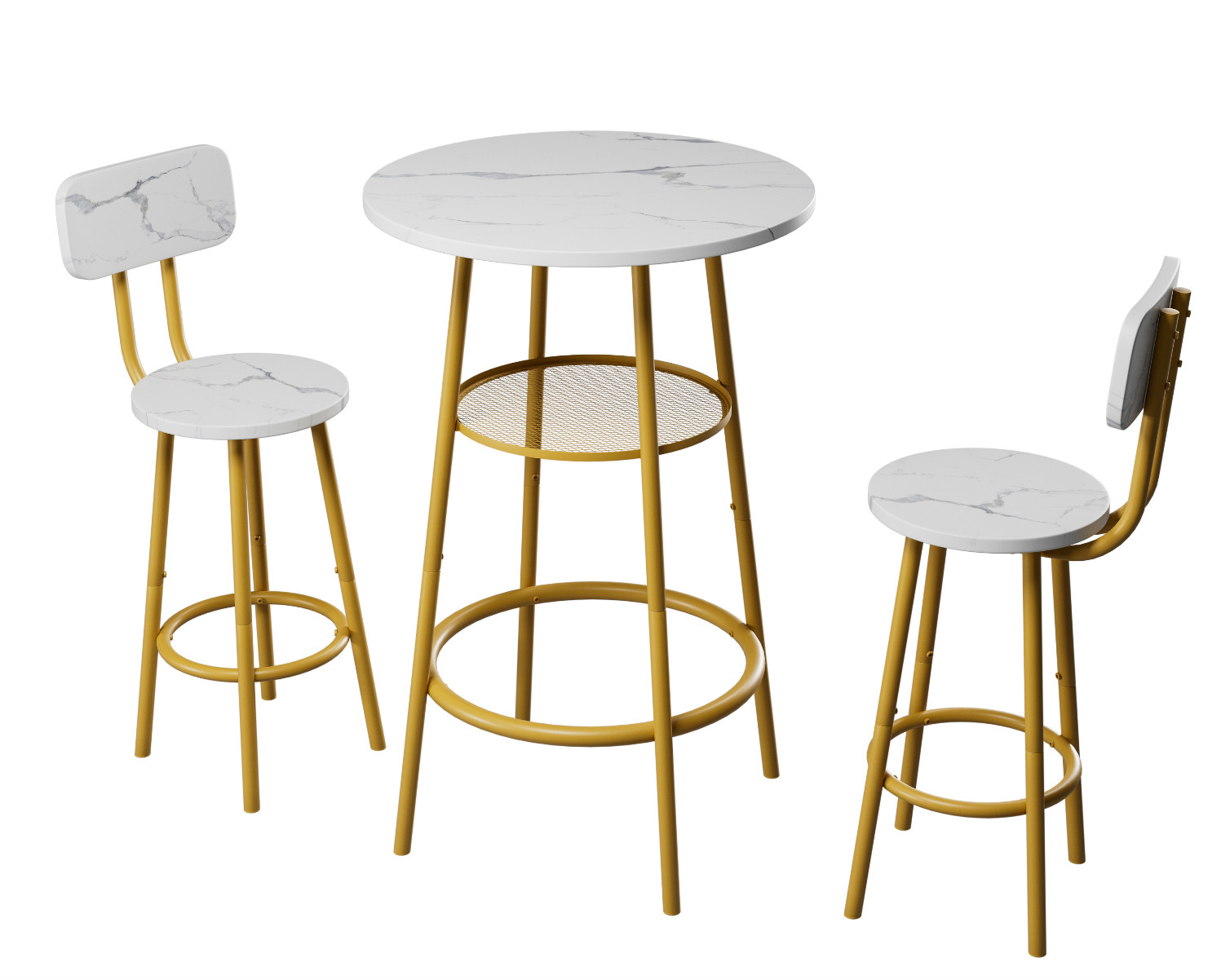 Modern 3 Piece Bar Table Set Counter Height Dining Kitchen Table w/ 2 Bar Stool