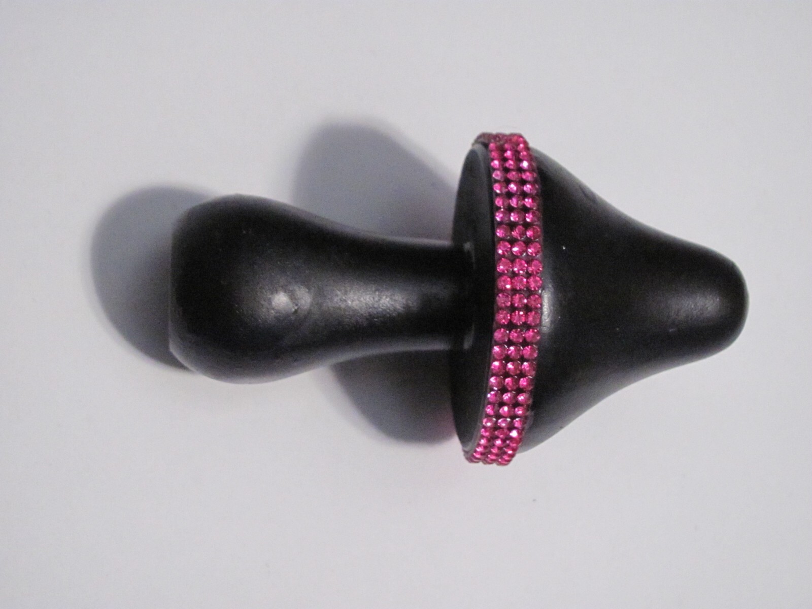 HAND DECORATED 3.5 INCH BLACK WOODEN MUSHROOM WITH PINK RHINESTONE ACCENTS