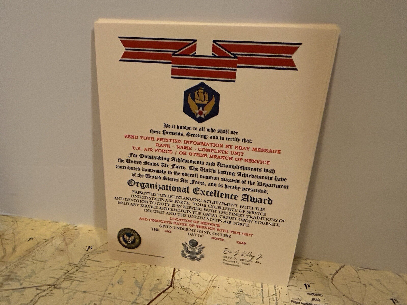 U.S. AIR FORCE / 6TH AIR FORCE - ORGANIZATIONAL EXCELLENCE AWARD CERTIFICATE