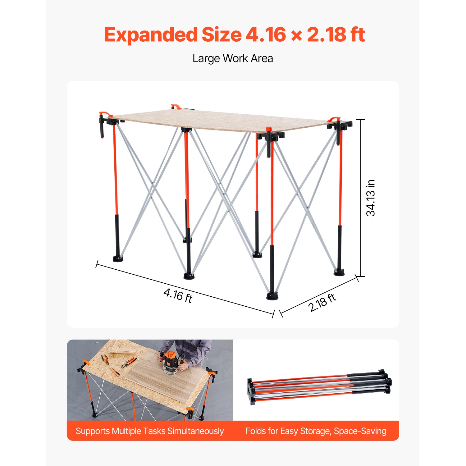 Portable Folding Workstand 4.16 x 2.18ft Collapsible Work Stand 2500lbs Capacity