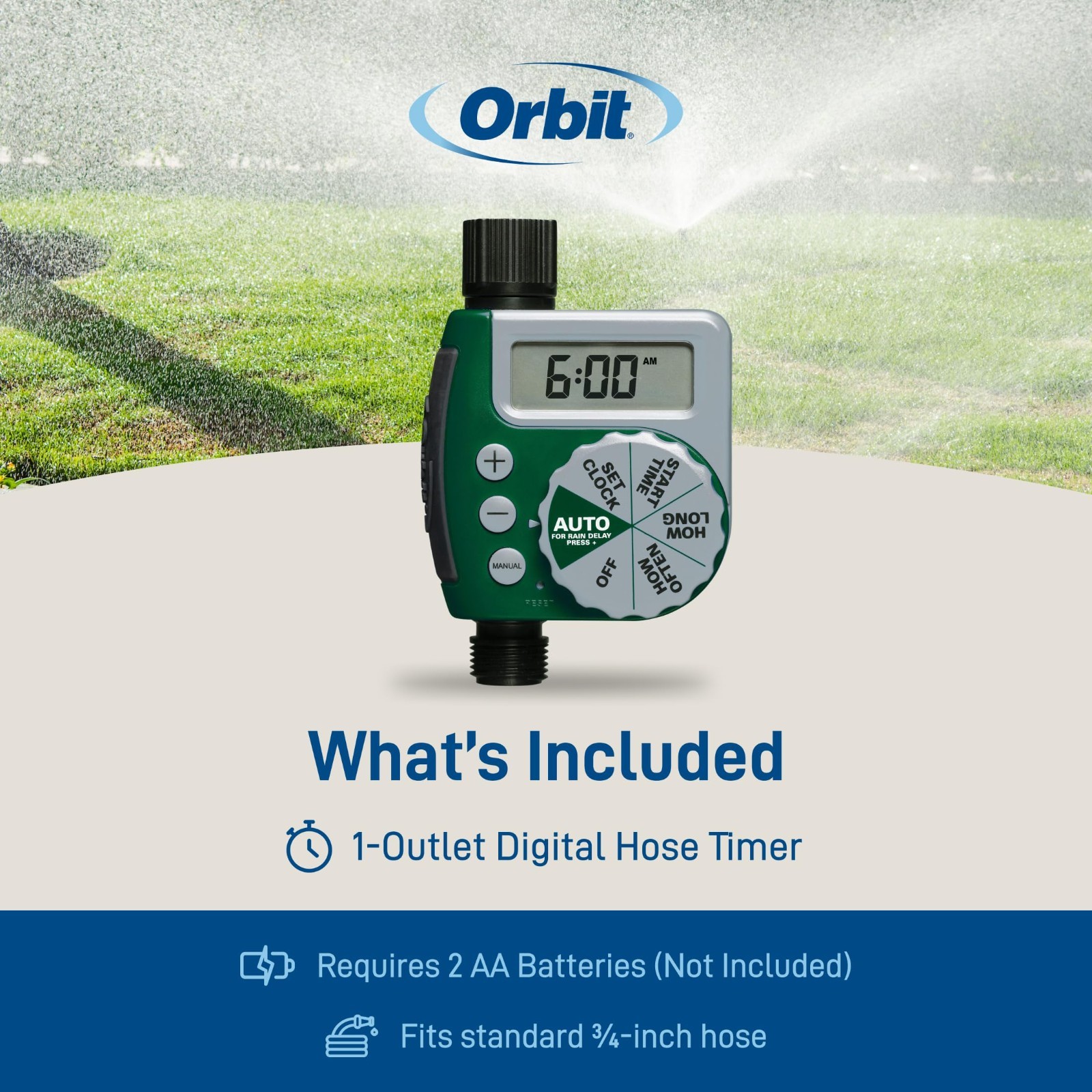 Digital Hose Watering Timer - Programmable, Battery Powered, LCD Screen, Rain De