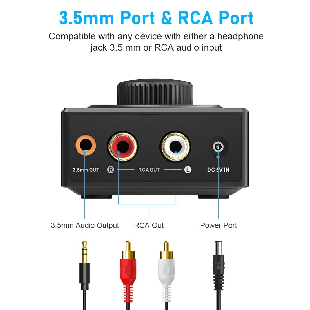 B06T3 Bluetooth 5.3 Receiver, 100ft RCA Bluetooth Audio Adapter for 3.5mm Jac...