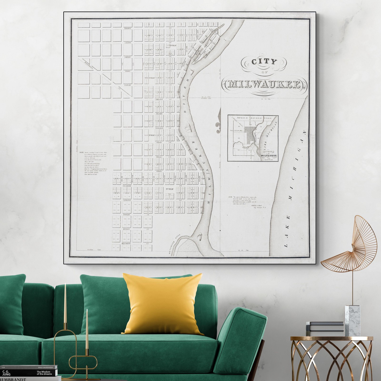 1836 Earliest Map of Milwaukee – Pre-Statehood Streets & Lakefront Layout