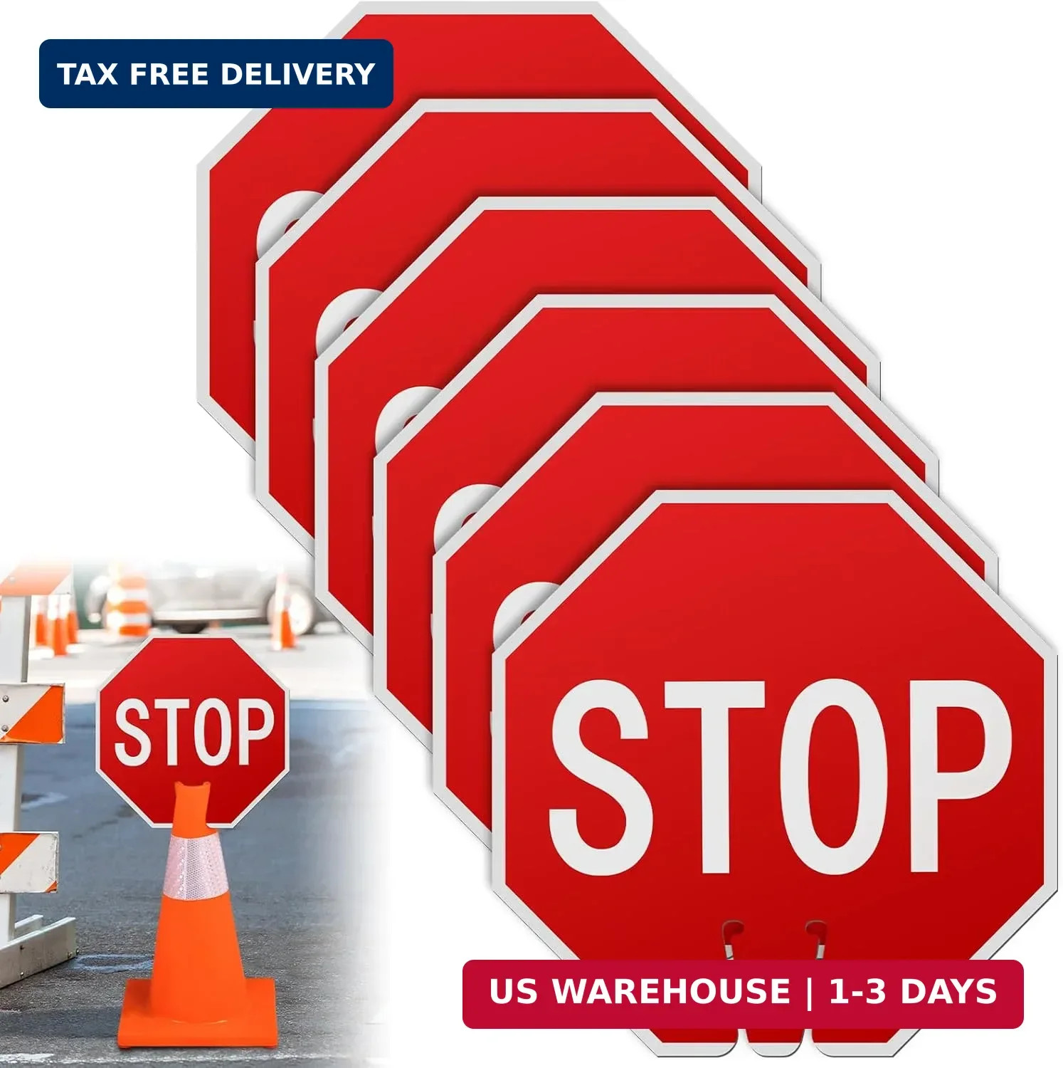 6 Pcs Stop Signs 12x12", Durable PVC Traffic Warning for Cones Double-si